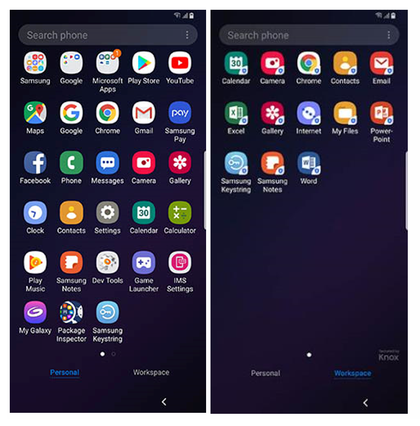 Knox Workspace 3 2 1 New Tab Based Ui In Android P Samsung Knox